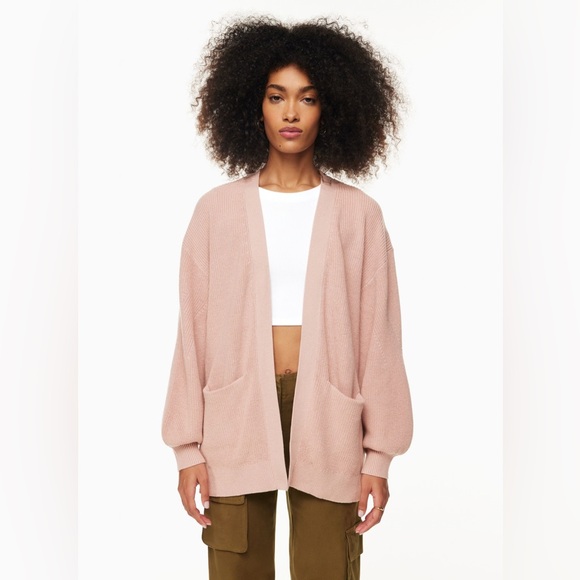 Aritzia Sz S Merino Wool Unwind Cardigan Relaxed Wilfred Free Sz Small Soft Pink - Picture 2 of 13
